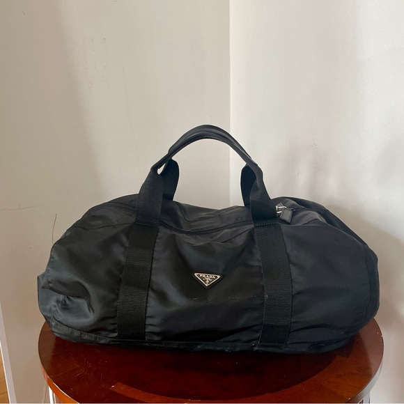 Prada Vintage Nylon Black Duffel Travel Bag Carry On Authentic Vintage - Picture 8 of 15